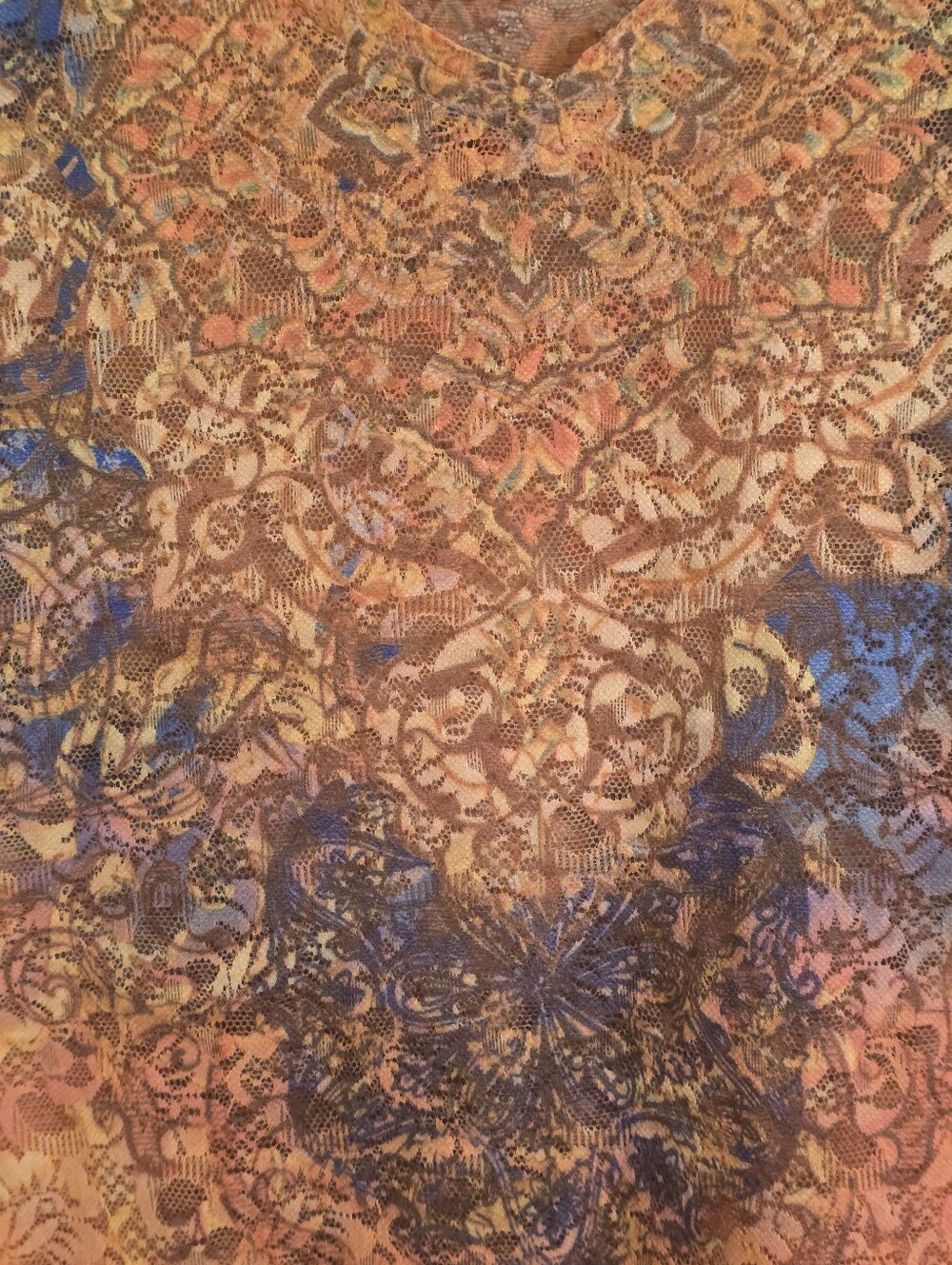 Joseph Ribkoff Blue & Orange V-Neck Printed Short Sleeve Tee Sz XS (2) - Picture 8 of 13